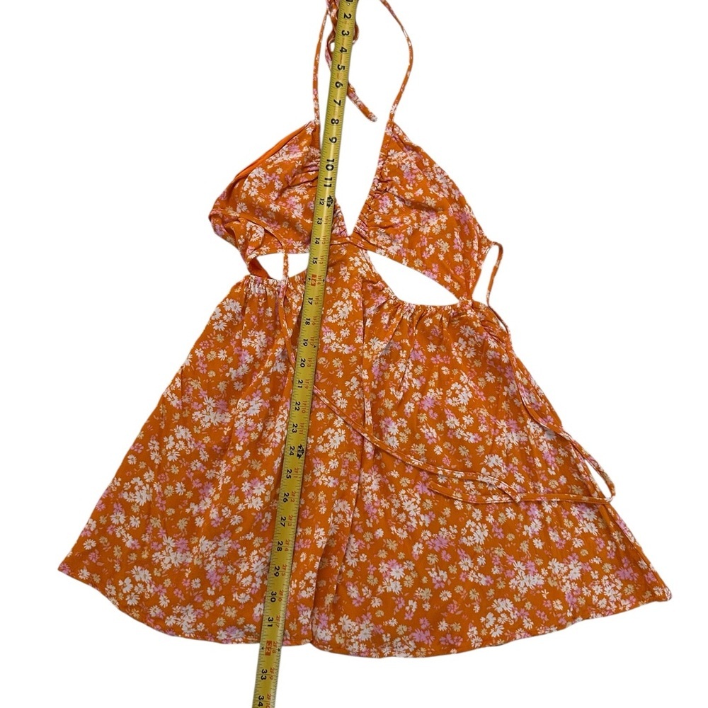 Sky To Moon Floral Cut Out Tie Back Orange Mini Dress Size L - Picture 12 of 17